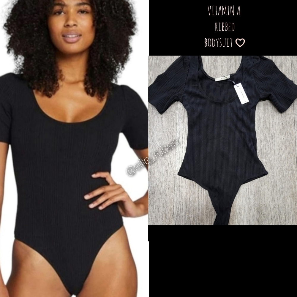 Vitamin A Revolve Black Ribbed Bodysuit